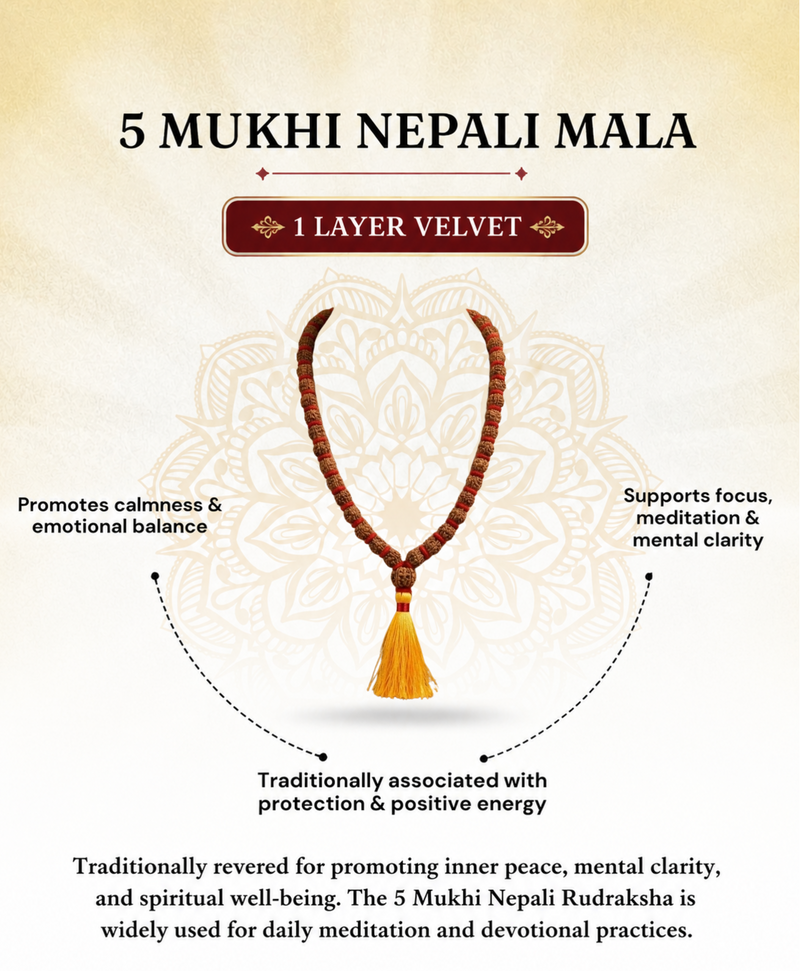 5 Mukhi Nepali Rudraksha Single Layer Velvet Mala GGTL
