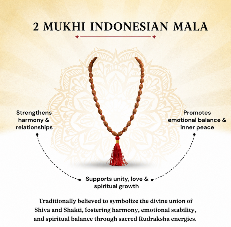 2 Mukhi Indonesian Rudraksha Bead Mala (GGTL Certified)