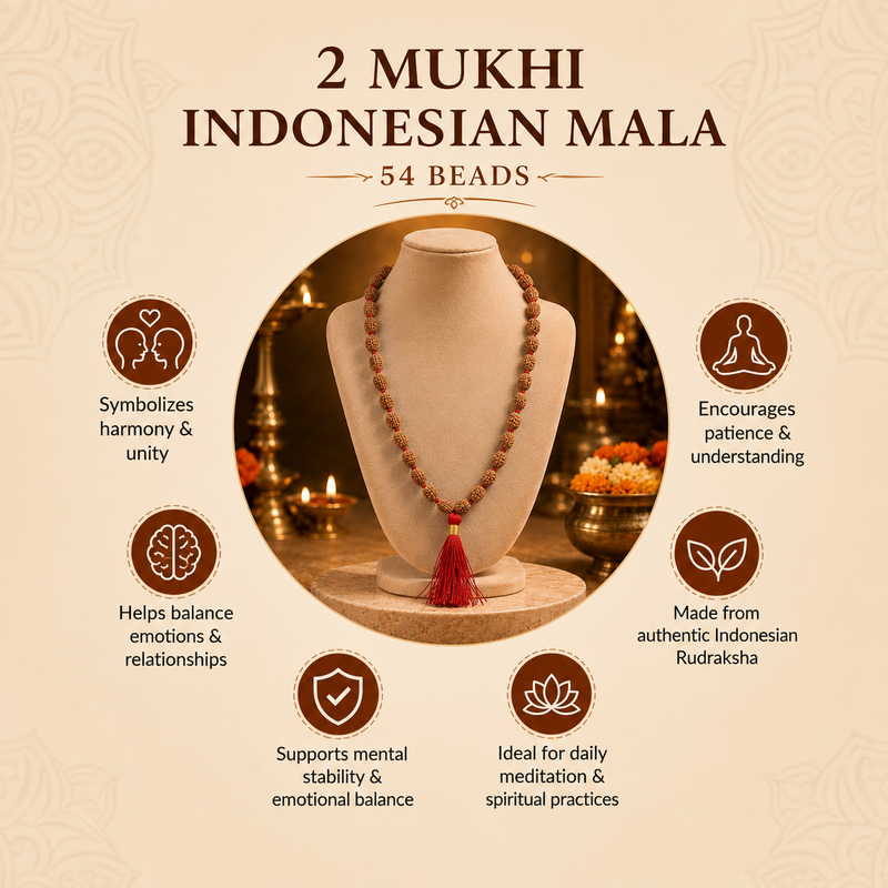 2 Mukhi Indonesian Rudraksha Bead Mala (GGTL Certified)