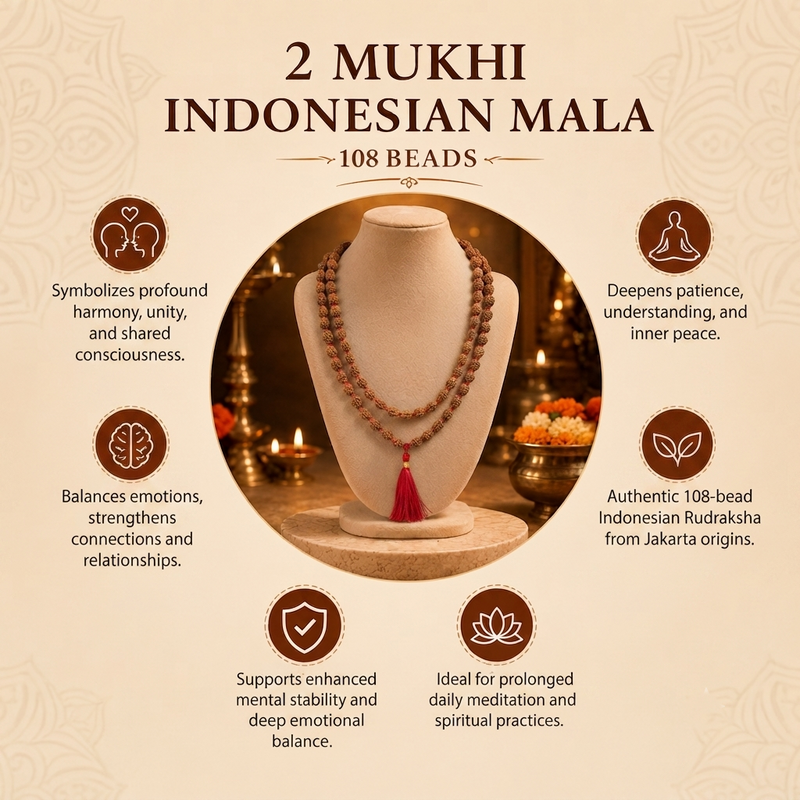 2 Mukhi Indonesian Rudraksha Bead Mala (GGTL Certified)