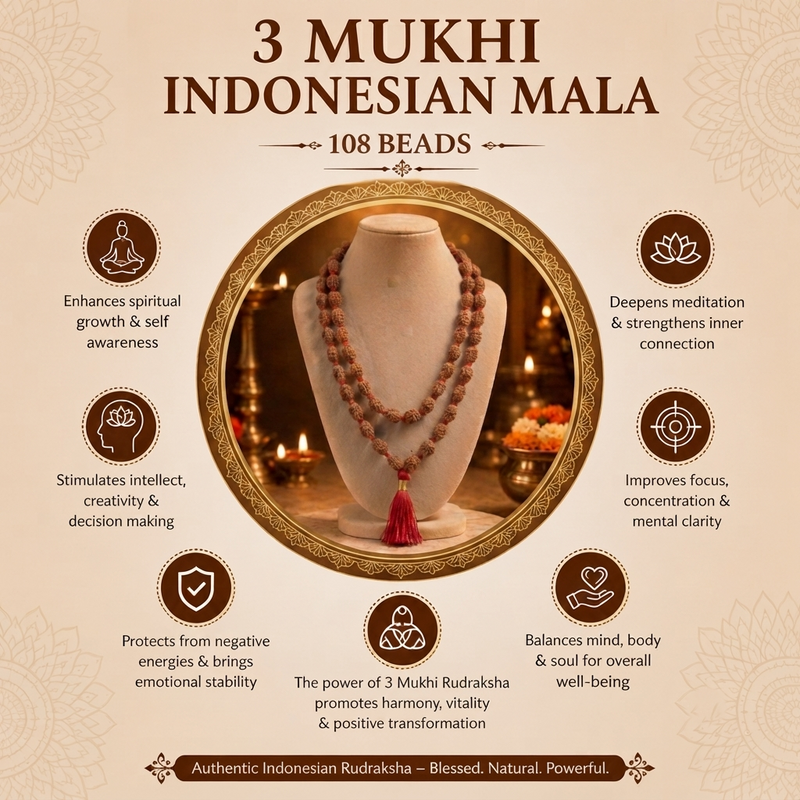 3 Mukhi Indonesian Rudraksha Beaded Mala
