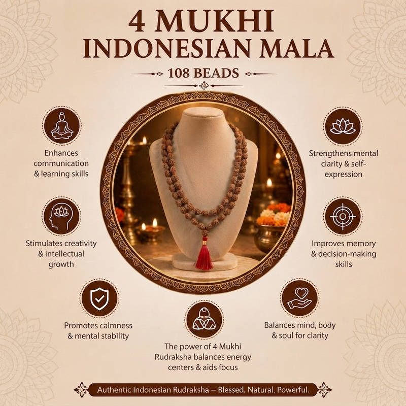4 Mukhi Indonesian Rudraksha Beaded Mala
