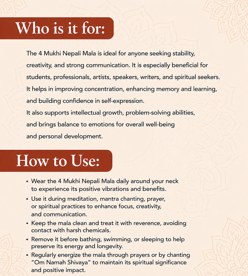 4 Mukhi Nepali Rudraksha Mala for Creativity & Focus
