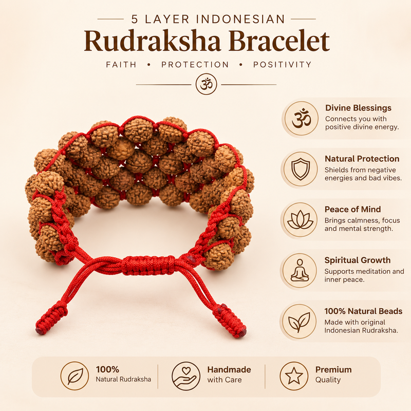5 Mukhi Indonesian 5 Layer Rudraksha Bracelet for Protection