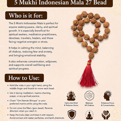 5 Mukhi Indonesian 27 Bead Japa Mala  for Chanting & Peace