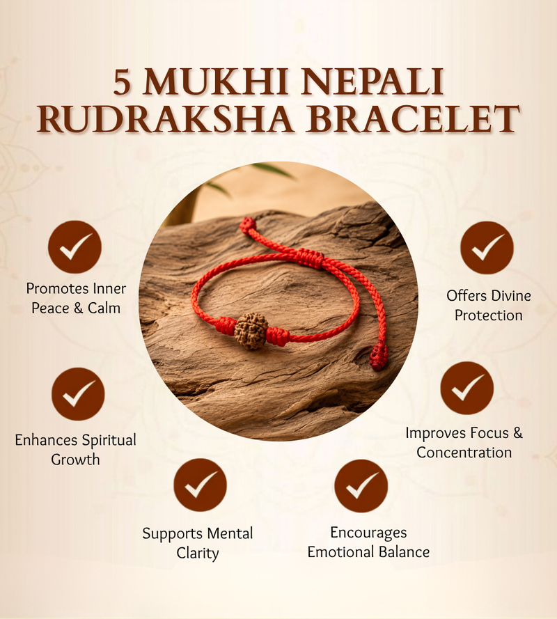 5 Mukhi Nepali Rudraksha Bracelet for Peace & Wellbeing