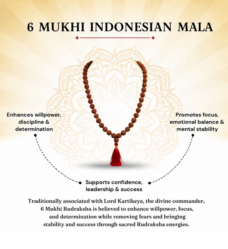 6 Mukhi Indonesian Rudraksha 108 Bead Mala