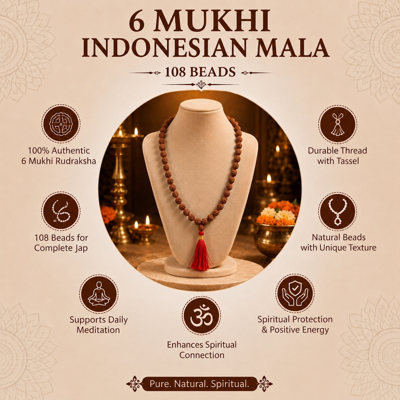 6 Mukhi Indonesian Rudraksha 108 Bead Mala