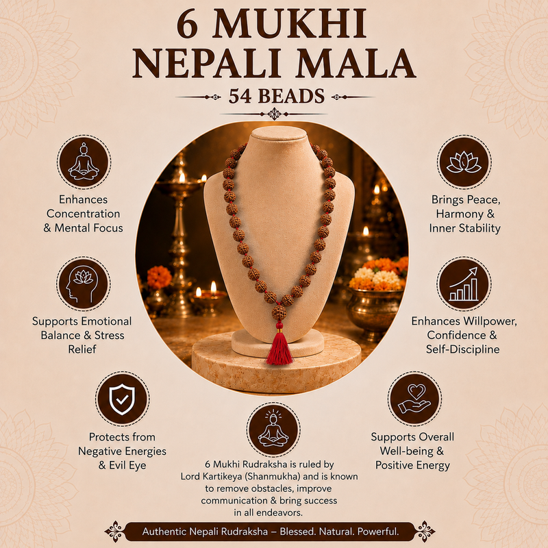 6 Mukhi Nepali Rudraksha Mala 54 Beads GGTL Cert