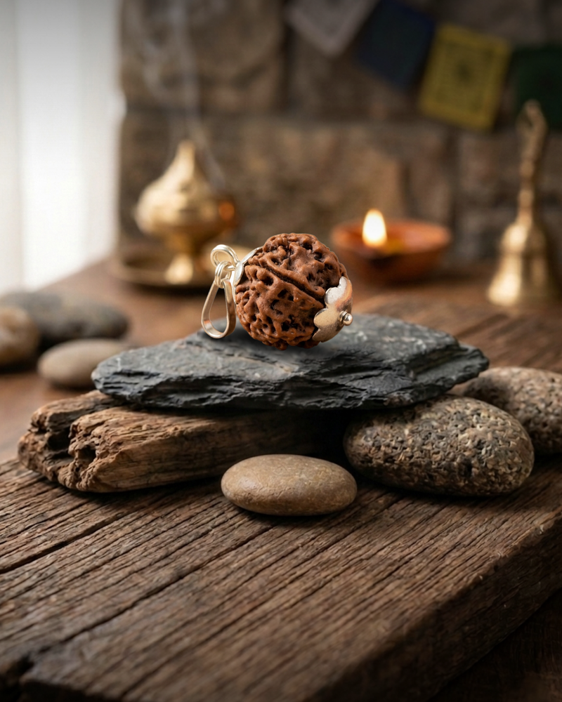 6 Mukhi Nepali Rudraksha with German Silver Cap Pendant