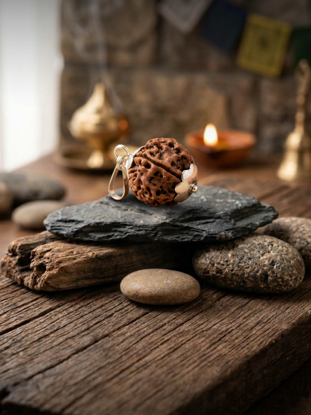 6 Mukhi Nepali Rudraksha with German Silver Cap Pendant