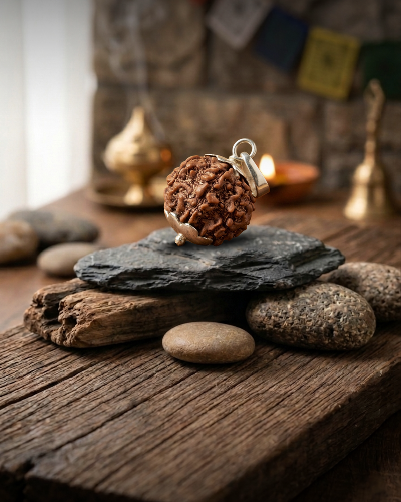 7 Mukhi Nepali Rudraksha with German Silver Cap for Wealth
