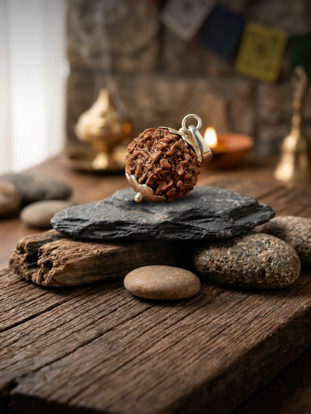 7 Mukhi Nepali Rudraksha with German Silver Cap for Wealth