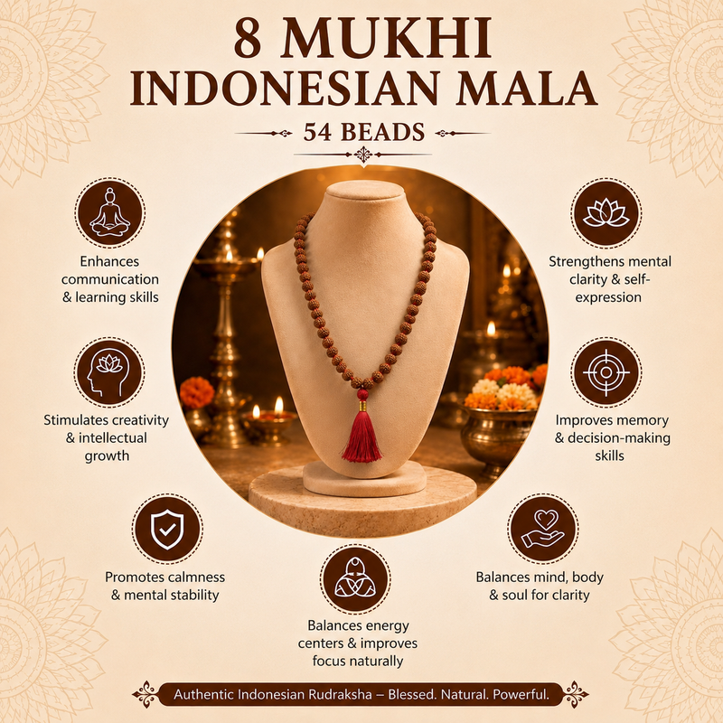 8 Mukhi Indonesian Rudraksha Bead Mala