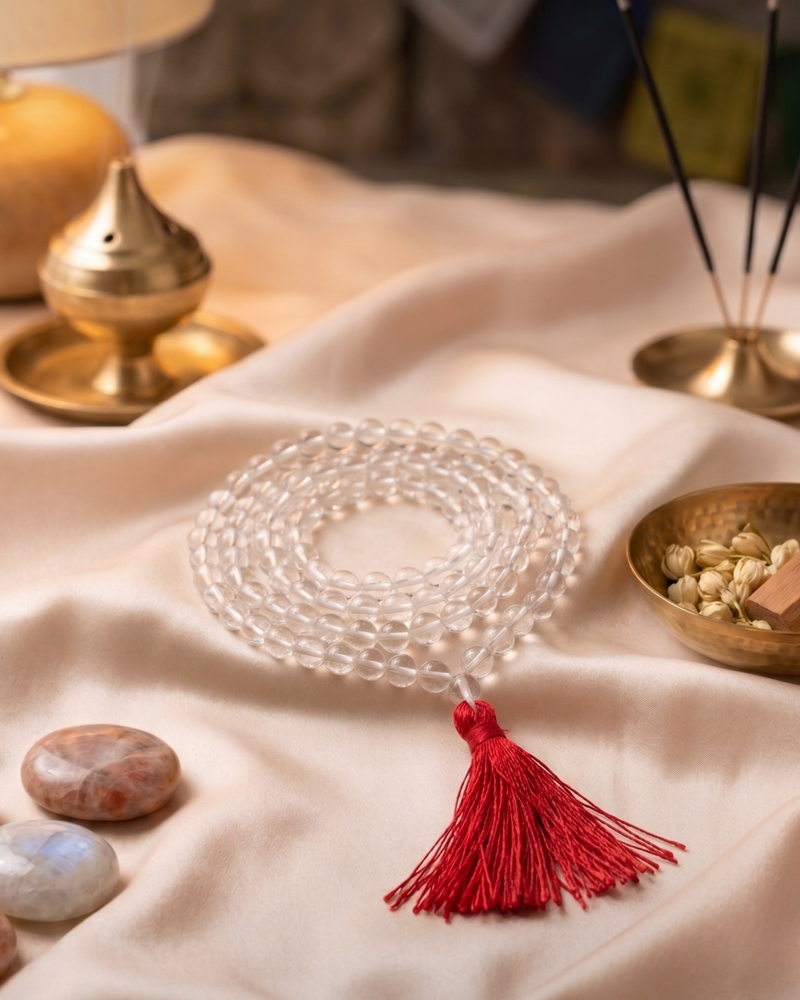 Sphatik Mala Crystal Quartz for Peace & Meditation Calm