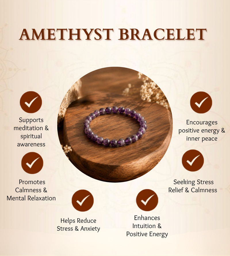 Amethyst Bracelet for Calm Mind, Meditation & Stress Relief