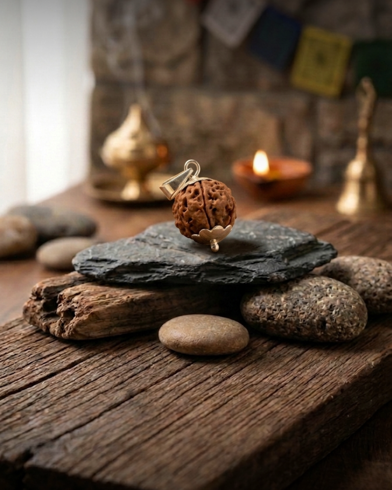 5 Mukhi Nepali Rudraksha with German Silver Cap for Peace