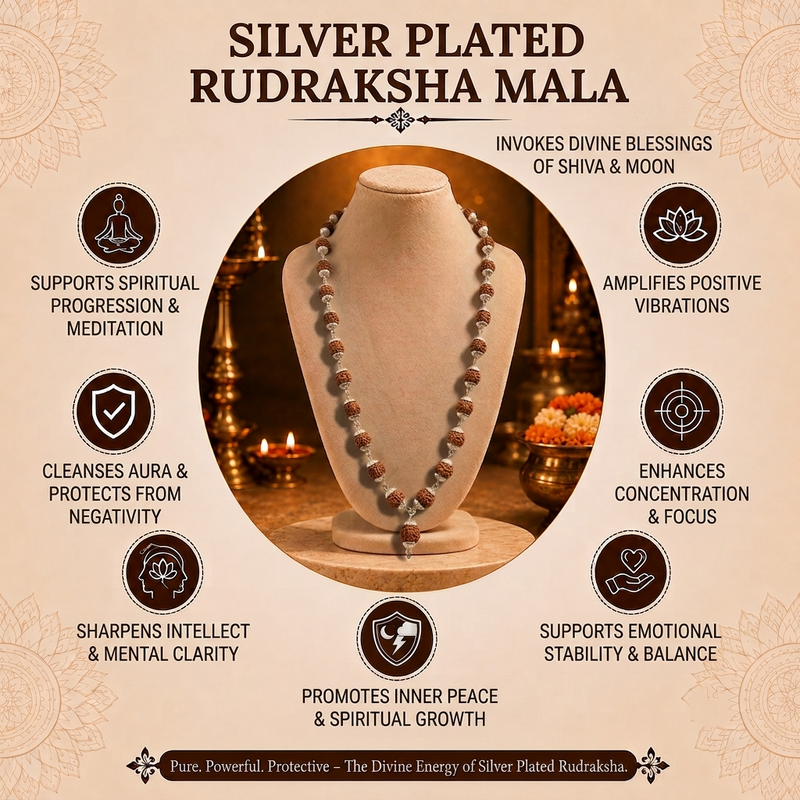 5 Mukhi Indonesian Silver Plated Mala for Peace & Growth