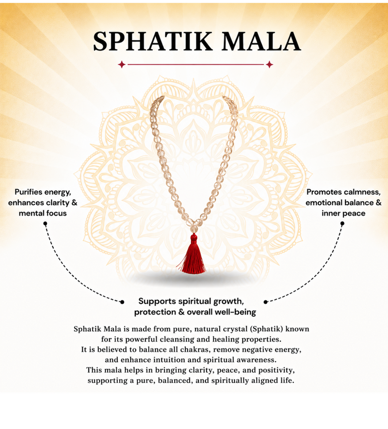 Sphatik Mala Crystal Quartz for Peace & Meditation Calm