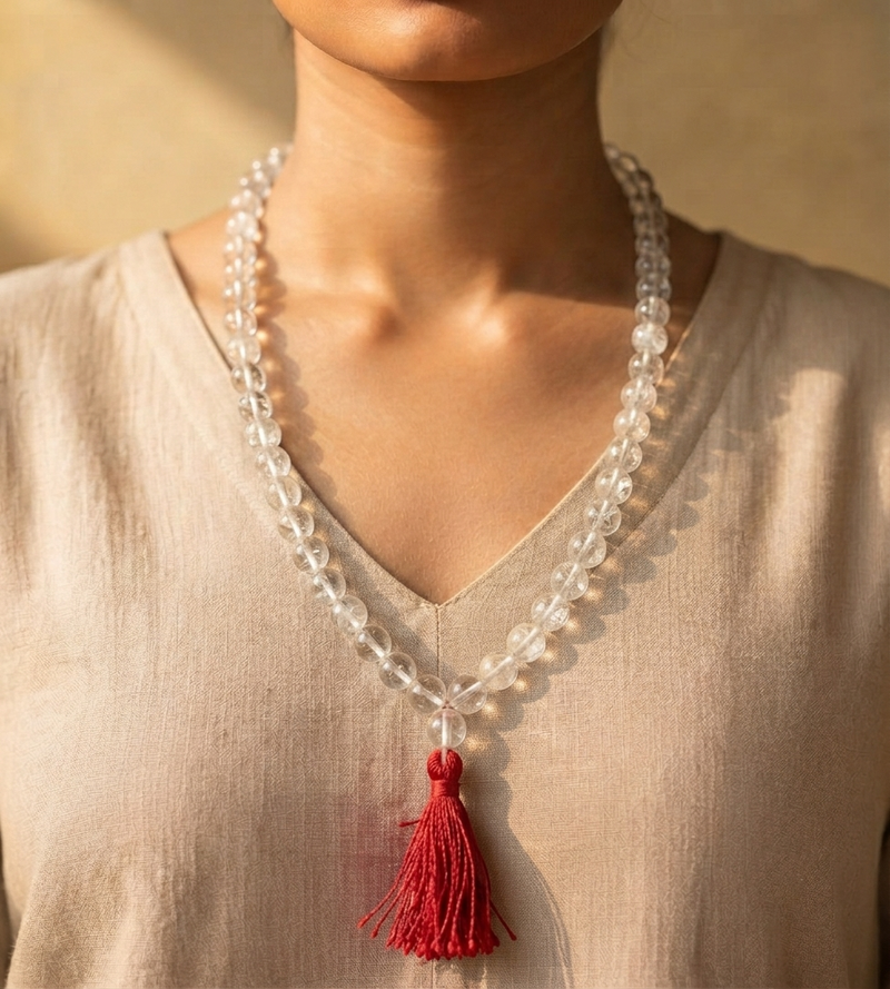 Sphatik Mala Crystal Quartz for Peace & Meditation Calm