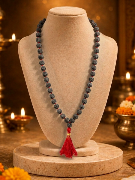 5 Mukhi Indonesian Black Rudraksha Mala in Red Thread