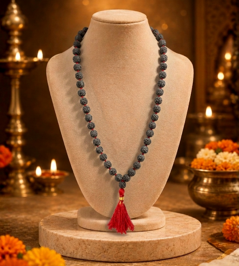 5 Mukhi Indonesian Black Rudraksha Mala in Red Thread