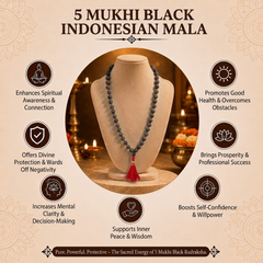 5 Mukhi Indonesian Black Rudraksha Mala in Red Thread