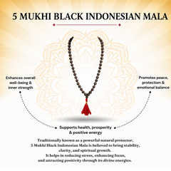 5 Mukhi Indonesian Black Rudraksha Mala in Red Thread