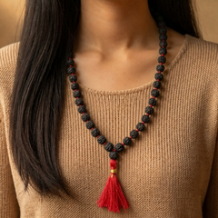 5 Mukhi Indonesian Black Rudraksha Mala in Red Thread