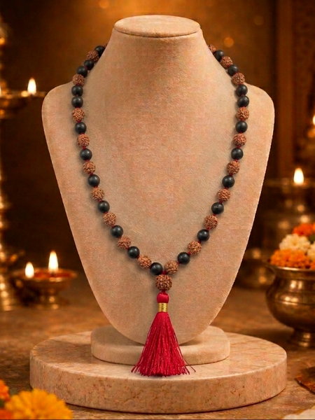 South Indian Karungali Mix 8mm Mala in Red Thread