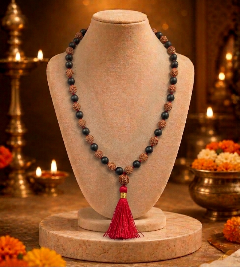 South Indian Karungali Mix 8mm Mala in Red Thread
